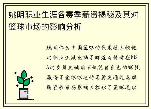 姚明职业生涯各赛季薪资揭秘及其对篮球市场的影响分析