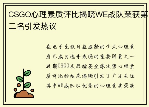 CSGO心理素质评比揭晓WE战队荣获第二名引发热议